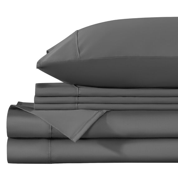 LBRO2M Bettlaken-Set aus 100 % ägyptischer Baumwolle, Fadenzahl 1000, 6-teiliges Set, volle Größe, tiefes Bettlaken-Set, 40,6 cm, weich, bequem, für alle Jahreszeiten (voll, dunkelgrau)