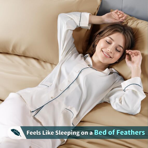LBRO2M Bettwäsche-Set für King-Size-Bett, 100 % Baumwolle, Fadenzahl 1200, 40,6 cm tiefe Tasche, 4-teiliges Set, Kingsize, cremefarben