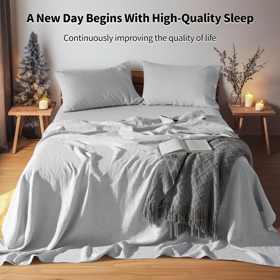 LBR02M Bettlaken-Set, 100 % Leinen, 48,3 cm tief, California-King-Size-Bett, einfarbig, natürliches Flachs, weich, atmungsaktiv, für alle Jahreszeiten (Clifornia Kingsize, Grau)