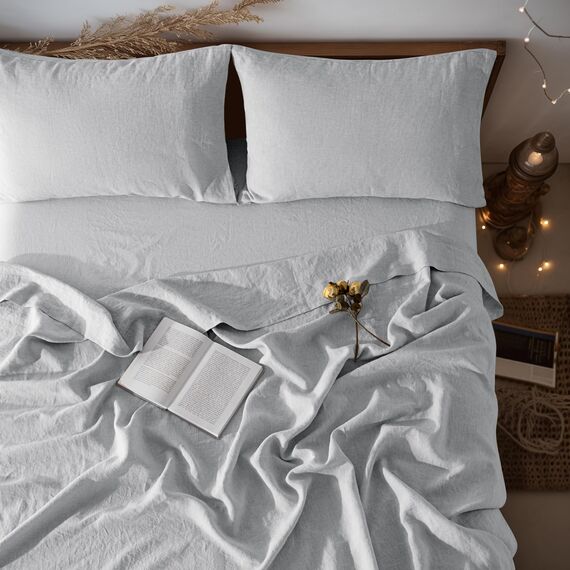 LBR02M Bettlaken-Set, 100 % Leinen, 48,3 cm tief, California-King-Size-Bett, einfarbig, natürliches Flachs, weich, atmungsaktiv, für alle Jahreszeiten (Clifornia Kingsize, Grau)