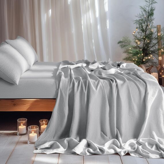LBR02M Bettlaken-Set, 100 % Leinen, 48,3 cm tief, California-King-Size-Bett, einfarbig, natürliches Flachs, weich, atmungsaktiv, für alle Jahreszeiten (Clifornia Kingsize, Grau)