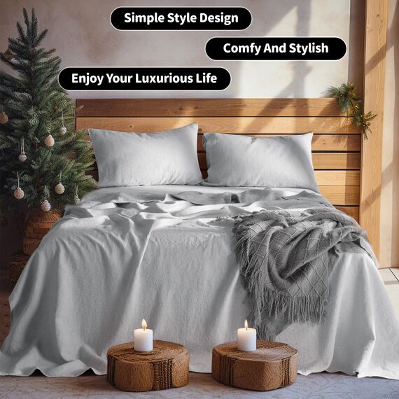LBR02M Bettlaken-Set, 100 % Leinen, 48,3 cm tief, California-King-Size-Bett, einfarbig, natürliches Flachs, weich, atmungsaktiv, für alle Jahreszeiten (Clifornia Kingsize, Grau)