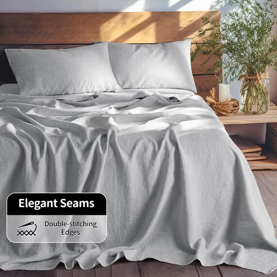 LBR02M Bettlaken-Set, 100 % Leinen, 48,3 cm tief, California-King-Size-Bett, einfarbig, natürliches Flachs, weich, atmungsaktiv, für alle Jahreszeiten (Clifornia Kingsize, Grau)
