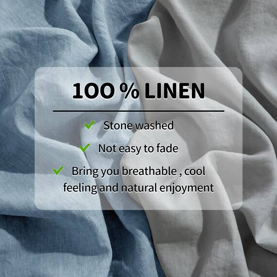 LBRO2M Bettlaken-Set, 100 % Leinen, 4-teilig, einfarbig, natürliches Flachs, weich, atmungsaktiv, 40,6 cm tiefe Tasche, für alle Jahreszeiten (voll, staubiges Blau)