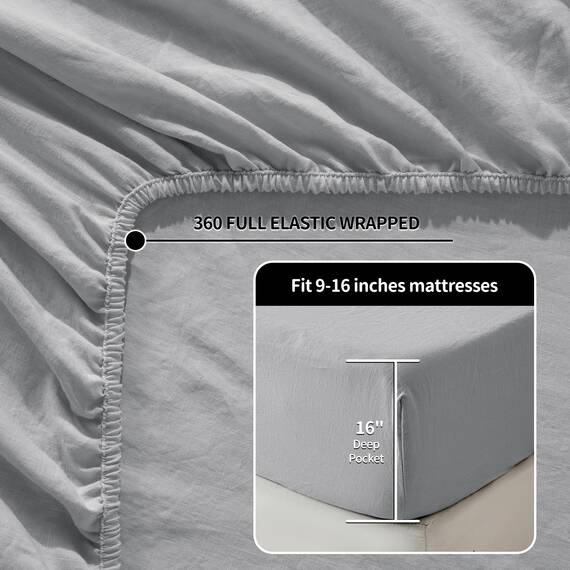 LBR02M Bettlaken-Set für Doppelbett, XL, 3-teilig, einfarbig, natürliches Flachs, weich, atmungsaktiv, 40,6 cm tiefe Tasche, für alle Jahreszeiten (Twin XL, Grau)