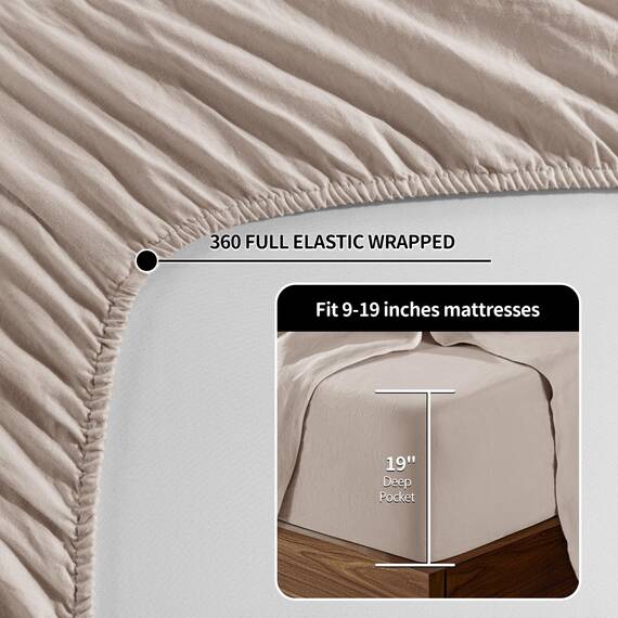 LBR02M Bettlaken-Set, 100 % Leinen, 48,3 cm tief, California-King-Size-Bett, einfarbig, natürliches Flachs, weich, atmungsaktiv, für alle Jahreszeiten (Clifornia Kingsize, Leinen)