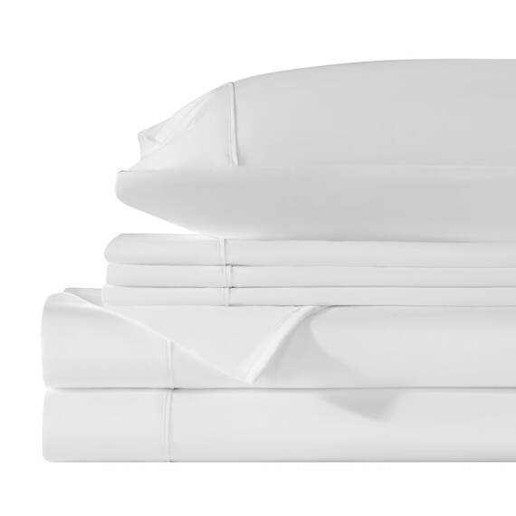 LBRO2M Bettlaken-Set aus 100 % ägyptischer Baumwolle, Fadenzahl 1000, 6-teiliges Set, volle Größe, tiefes Bettlaken-Set, 40,6 cm, weich, bequem, für alle Jahreszeiten (voll, Weiß)