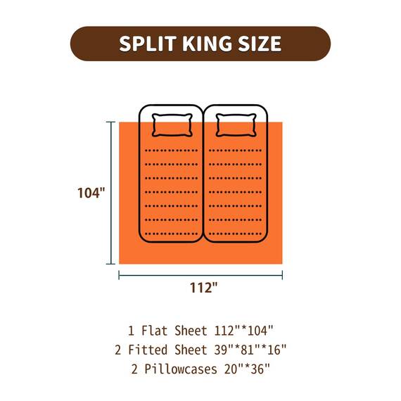 LBRO2M Split-King-Bettlaken-Sets für verstellbare Betten, Fadenzahl 1000, 100 % ägyptische Baumwolle, 5-teiliges Set, Bettlaken, tiefe Tasche bis 40,6 cm, weich, bequem, für alle Jahreszeiten (Split