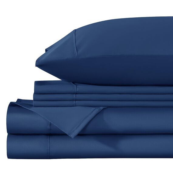 LBRO2M Bettlaken-Set aus 100 % ägyptischer Baumwolle, Fadenzahl 1000, 6-teiliges Set, Queen-Size-Bettlaken, tiefes Bettlaken-Set, 40,6 cm, weich, bequem, für alle Jahreszeiten (Queen, Marineblau)