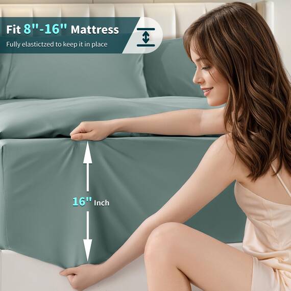 LBRO2M California-King-Size-Bettwäsche-Set, 100 % Baumwolle, Fadenzahl 1200, 40,6 cm tiefe Tasche, 4-teiliges Set (Clifornia Kingsize, Salbeigrün)