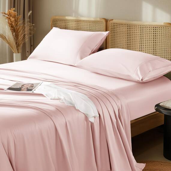 LBRO2M Bettlaken-Set aus 100 % ägyptischer Baumwolle mit Fadenzahl 1000, 3-teiliges Bettlaken-Set, 40,6 cm, weich, bequem, für alle Jahreszeiten (Twin XL, Rosa)