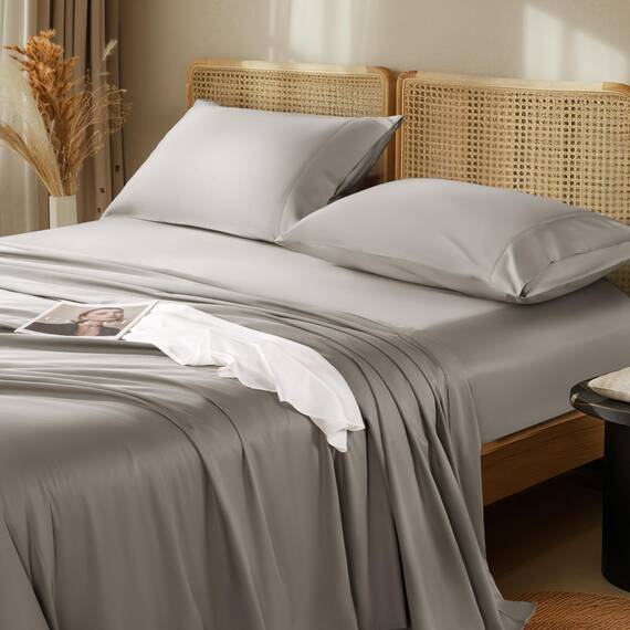 LBRO2M Bettlaken-Set aus 100 % ägyptischer Baumwolle mit Fadenzahl 1000, 3-teiliges Bettlaken-Set, 40,6 cm, weich, bequem, für alle Jahreszeiten (Twin XL, Taupe)