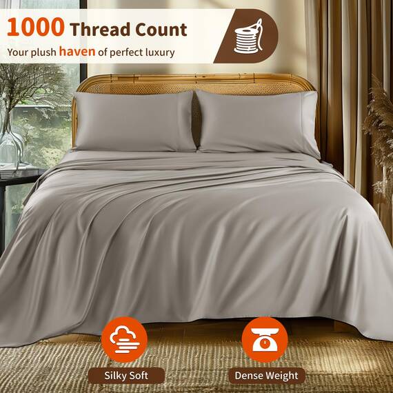 LBRO2M Bettwäsche-Set für Doppelbett, Fadenzahl 1000, 100 % ägyptische Baumwolle, 3-teiliges Bettlaken-Set, tiefes Bettlaken-Set, 40,6 cm, weich, bequem, für alle Jahreszeiten (Doppelbett, Taupe)