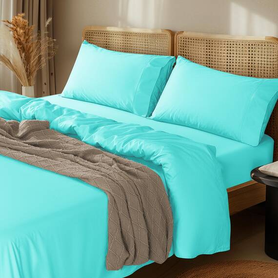 LBRO2M Bettwäsche-Set für Doppelbett, Fadenzahl 1000, 100 % ägyptische Baumwolle, 3-teiliges Bettlaken-Set, tiefes Bettlaken-Set, 40,6 cm, weich, bequem, für alle Jahreszeiten (Doppelbett, Seegrün)
