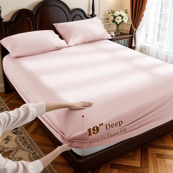 LBRO2M Bettwäsche-Set, 100 % Baumwolle, tiefe Taschen, 48,3 cm, Fadenzahl 1000, California-King-Size-Bett, weich, bequem, für alle Jahreszeiten (California King, Rosa)