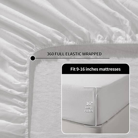 LBR02M Bettlaken-Set aus 100 % Leinen, California-King-Size-Bettlaken, 6-teilig, einfarbig, natürliches Flachs, weich, atmungsaktiv, 40,6 cm tiefe Tasche, für alle Jahreszeiten (Cal Kingsize, Weiß)