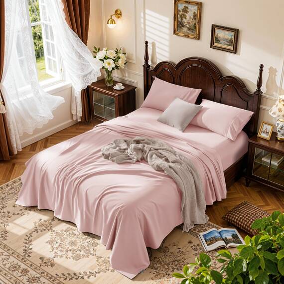 LBRO2M Bettwäsche-Set, 100 % Baumwolle, tiefe Taschen, 48,3 cm, Fadenzahl 1000, California-King-Size-Bett, weich, bequem, für alle Jahreszeiten (California King, Rosa)