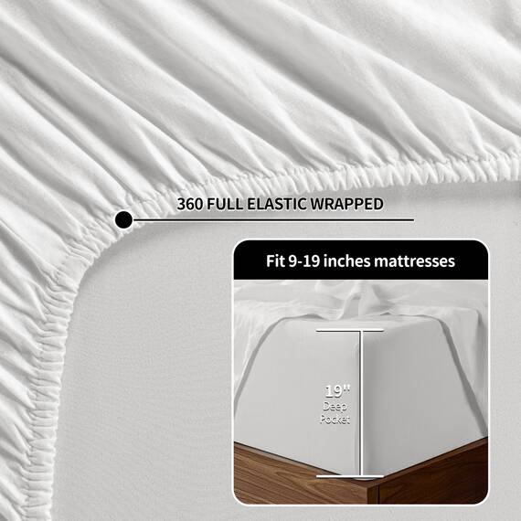 LBR02M Bettlaken-Set, 100 % Leinen, 48,3 cm tief, für King-Size-Bett, einfarbig, natürliches Flachs, weich, atmungsaktiv, für alle Jahreszeiten, Kingsize, Weiß