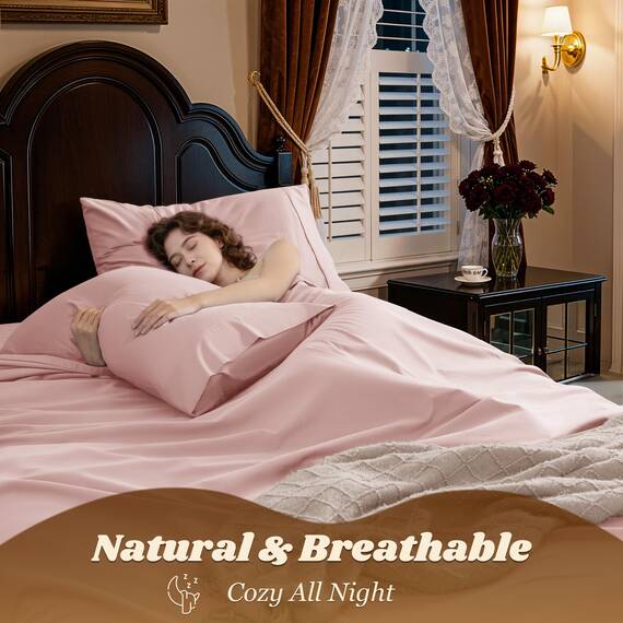 LBRO2M Bettwäsche-Set, 100 % Baumwolle, tiefe Taschen, 48,3 cm, Fadenzahl 1000, California-King-Size-Bett, weich, bequem, für alle Jahreszeiten (California King, Rosa)