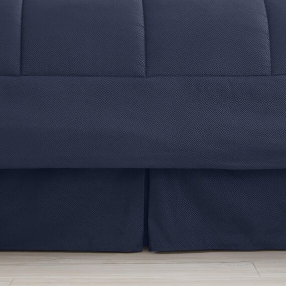 Sweet Home Collection Betttuch im Taschenformat, modisches Design, 2 Kissenbezüge und Bettrock für alle Jahreszeiten, Feine doppelt gebürstete Mikrofaser/Füllung aus 100% Faser, Greek Key Navy, Queen