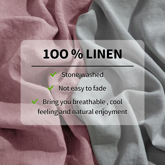 LBRO2M Bettlaken-Set aus 100 % reinem Leinen, tiefe Taschen bis 40,6 cm, natürliches Flachs, weich, atmungsaktiv, bequem für alle Jahreszeiten, 4-teiliges Bettlaken-Set, volle Größe, Stickerei