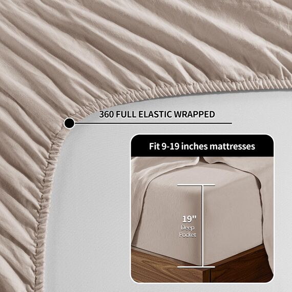 LBRO2M Bettlaken-Set aus 100 % Leinen, tiefe Taschen, passend für Bettwäsche bis zu 48,3 cm, natürliches Flachs, weich, atmungsaktiv, bequem für das ganze Jahr, 4-teiliges Bettlaken-Set (Voll, Leinen)