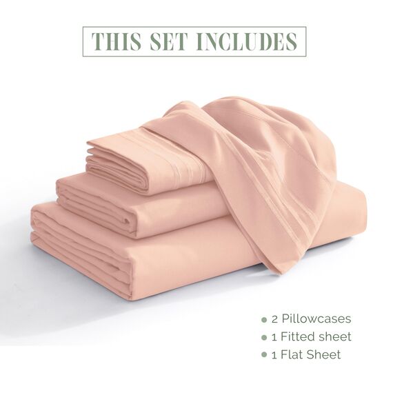Elegant Comfort Luxuriöses 4-teiliges Bettwäsche-Set, luxuriöse Bettwäsche aus 1500 Premium-Mikrofaser, Hotelqualität, knitterfrei, kühl und atmungsaktiv, leicht elastisch, Blush Pink