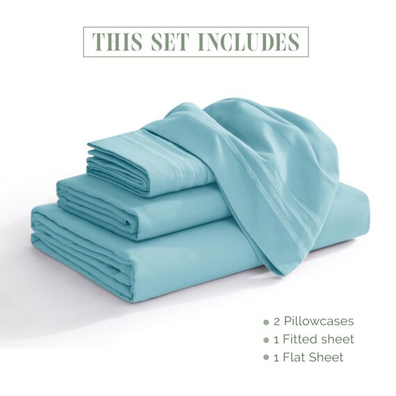 Elegant Comfort Luxuriöses 4-teiliges Bettwäsche-Set, luxuriöse Bettwäsche aus 1500 Premium-Mikrofaser, Hotelqualität, knitterfrei, kühl und atmungsaktiv, leicht elastisch, Babyblau