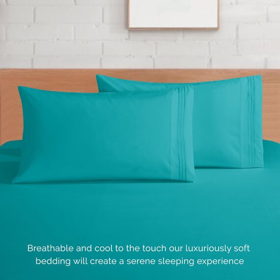 Elegant Comfort 4-teiliges Bettwäsche-Set, luxuriöse Bettwäsche 1500, hochwertige Mikrofaser, rundum elastisch, 45,7-61 cm tief, extra Tiefe Bettlaken, Full, Blaugrün