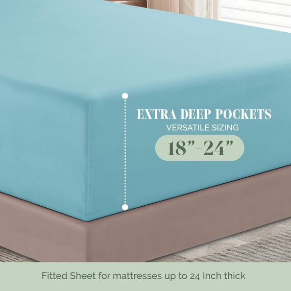 Elegant Comfort 4-teiliges Bettlaken-Set, luxuriöse Bettwäsche, 1500, hochwertige Mikrofaser, Rundumgummi, 45,7 - 61 cm tiefes Spannbetttuch, extra tiefe Bettlaken, Queensize, Babyblau