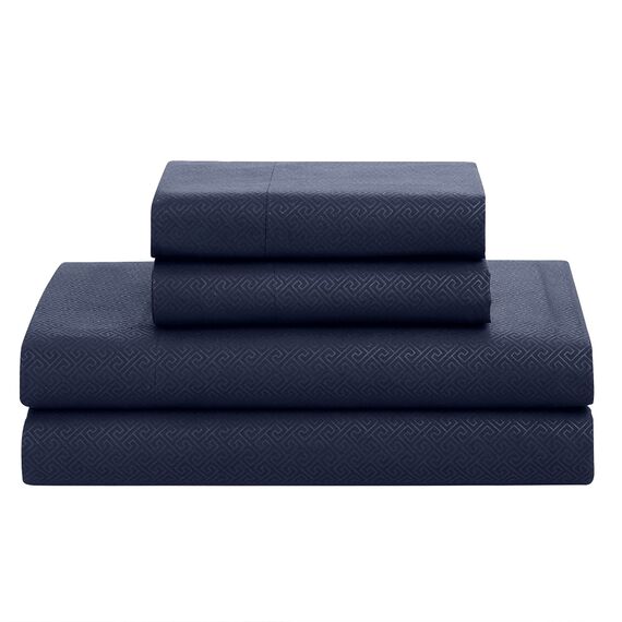Sweet Home Collection Betttuch im Taschenformat, modisches Design, 2 Kissenbezüge und Bettrock für alle Jahreszeiten, Feine doppelt gebürstete Mikrofaser/Füllung aus 100% Faser, Greek Key Navy, Queen