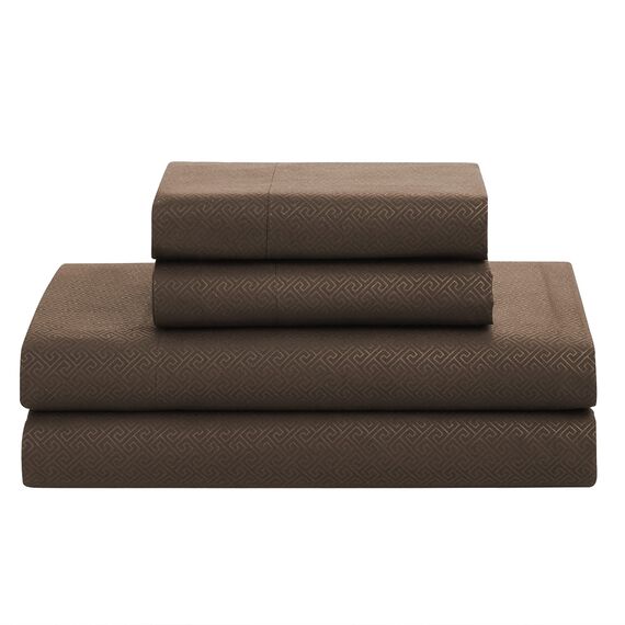 Bettwäsche-Set für King-Size-Betten, 8-teiliges Bett in einer Tasche mit Bettrock, Spannbetttuch, Bettlaken, 2 Kissenbezügen, 2 Kissenbezügen, Kingsize, Griechischer Schlüssel Schokolade