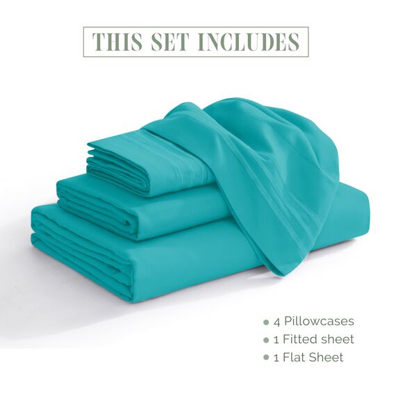 Elegant Comfort Luxuriöses 4-teiliges Bettwäsche-Set, luxuriöse Bettwäsche aus 1500 Premium-Mikrofaser, Hotelqualität, knitterfrei, kühl und atmungsaktiv, leicht elastisch, voll, Blaugrün