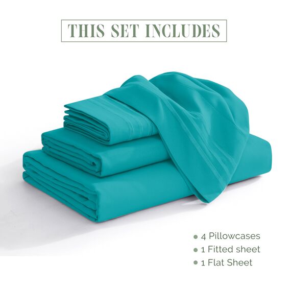 Elegant Comfort 4-teiliges Bettwäsche-Set, luxuriöse Bettwäsche 1500, hochwertige Mikrofaser, rundum elastisch, 45,7-61 cm tief, extra Tiefe Bettlaken, Full, Blaugrün