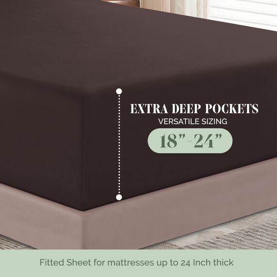 Elegant Comfort 4-teiliges Bettwäsche-Set, luxuriöse Bettwäsche aus 1500 Premium-Mikrofaser, Hotelqualität, rundum elastisch, 45,7 - 61 cm tiefes Spannbetttuch, extra tiefe Bettlaken, Kingsize, Braun