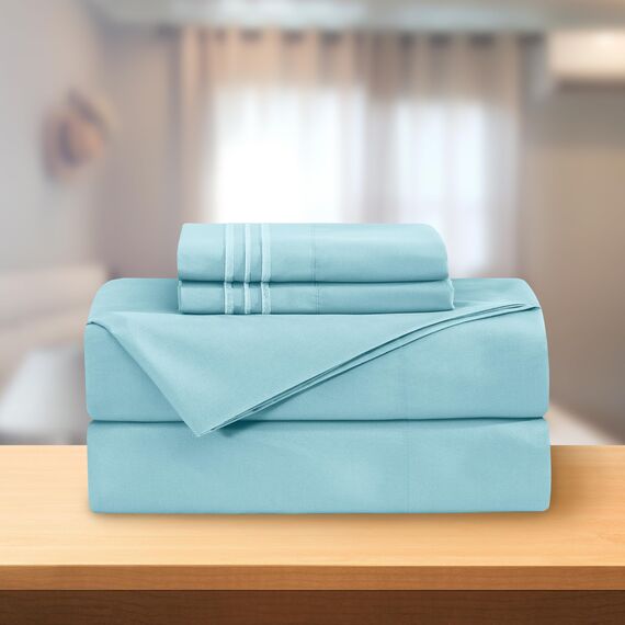 Elegant Comfort Luxuriöses 4-teiliges Bettwäsche-Set, luxuriöse Bettwäsche aus 1500 Premium-Mikrofaser, Hotelqualität, knitterfrei, kühl und atmungsaktiv, leicht elastisch, Babyblau