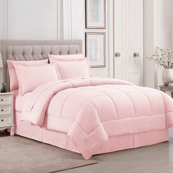 Sweet Home Collection Bettwäsche-Set für King-Size-Betten, 8-teiliges Bett in Einer Tasche mit Bettrock, Spannbetttuch, Bettlaken, 2 Kissenbezügen, 2 Kissenbezügen, King-Size-Bett, Dobby, Blassrosa
