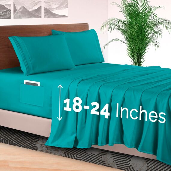 Elegant Comfort 4-teiliges Bettwäsche-Set, luxuriöse Bettwäsche 1500, hochwertige Mikrofaser, rundum elastisch, 45,7-61 cm tief, extra Tiefe Bettlaken, Full, Blaugrün
