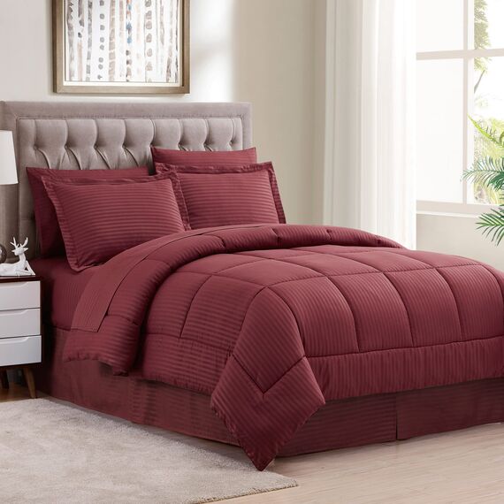 Sweet Home Collection Bettwäsche-Set für Doppelbett, 6-teiliges Bett in Einer Tasche mit Bettrock, Spannbetttuch, Bettlaken, 1 Kissenbezug und 1 Kissenbezug, Dobby-Burgunderrot