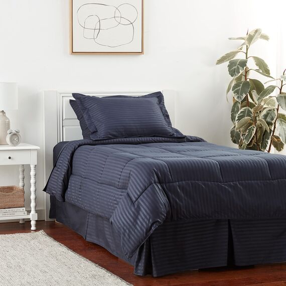Sweet Home Collection Bettwäsche-Set für Doppelbett, 6-teilig, mit Bettrock, Spannbetttuch, Bettlaken, 1 Kissenbezug und 1 Kissenbezug, Twin, Dobby Navy