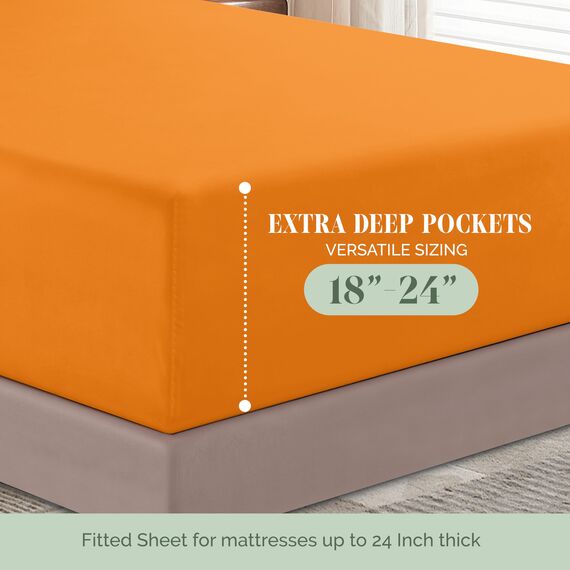 Elegant Comfort 4-teiliges Bettlaken-Set, luxuriöse Bettwäsche 1500, hochwertige Mikrofaser, rundum elastisch, 45,7 - 61 cm tiefes Spannbetttuch, extra tiefe Bettlaken, Full, Persimmon