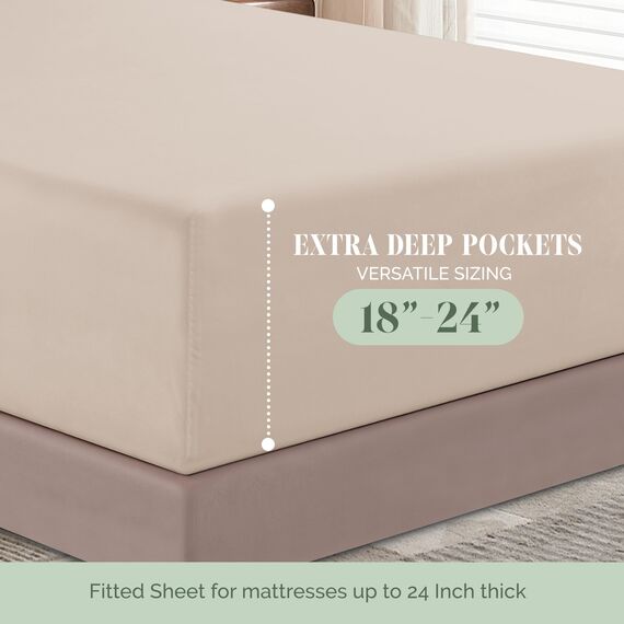 Elegant Comfort 4-teiliges Bettlaken-Set, luxuriöse Bettwäsche, 1500, hochwertige Mikrofaser, Rundumgummi, 45,7-61 cm tiefes Spannbetttuch, extra Tiefe Bettlaken, Twin/Twin XL, cremebeige