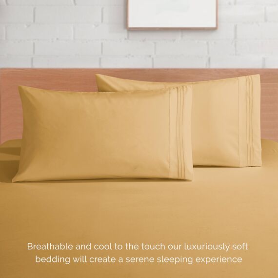 Elegant Comfort 4-teiliges Bettlaken-Set, luxuriöse Bettwäsche 1500, hochwertige Mikrofaser, rundum elastisch, 45,7-61 cm tiefes Spannbetttuch, extra Tiefe Bettlaken, California King, Camel-Gold