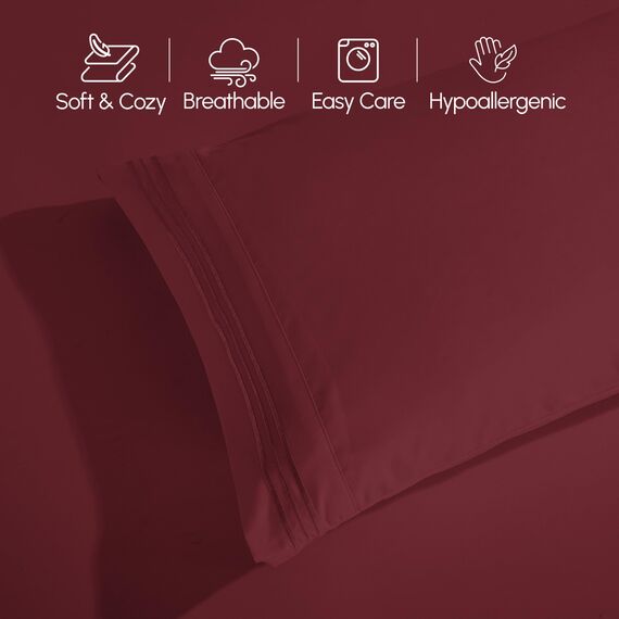 Elegant Comfort 4-teiliges Bettlaken-Set, luxuriöse Bettwäsche, 1500, hochwertige Mikrofaser, Rundumgummi, 45,7 - 61 cm tiefes Spannbetttuch, extra tiefe Bettlaken, Queen-Size-Bett, Burgunderrot
