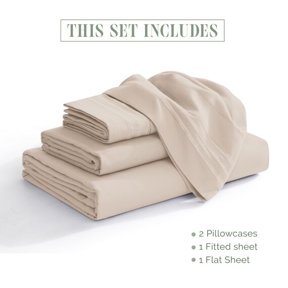 Elegant Comfort 4-teiliges Bettlaken-Set, luxuriöse Bettwäsche, 1500, hochwertige Mikrofaser, Rundumgummi, 45,7-61 cm tiefes Spannbetttuch, extra Tiefe Bettlaken, Twin/Twin XL, cremebeige