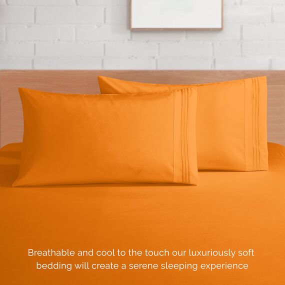 Elegant Comfort 4-teiliges Bettlaken-Set, luxuriöse Bettwäsche 1500, hochwertige Mikrofaser, rundum elastisch, 45,7 - 61 cm tiefes Spannbetttuch, extra tiefe Bettlaken, Full, Persimmon