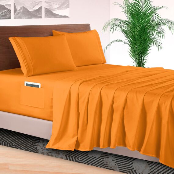 Elegant Comfort 4-teiliges Bettlaken-Set, luxuriöse Bettwäsche 1500, hochwertige Mikrofaser, rundum elastisch, 45,7 - 61 cm tiefes Spannbetttuch, extra tiefe Bettlaken, Full, Persimmon