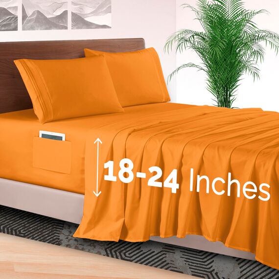 Elegant Comfort 4-teiliges Bettlaken-Set, luxuriöse Bettwäsche 1500, hochwertige Mikrofaser, rundum elastisch, 45,7 - 61 cm tiefes Spannbetttuch, extra tiefe Bettlaken, Full, Persimmon