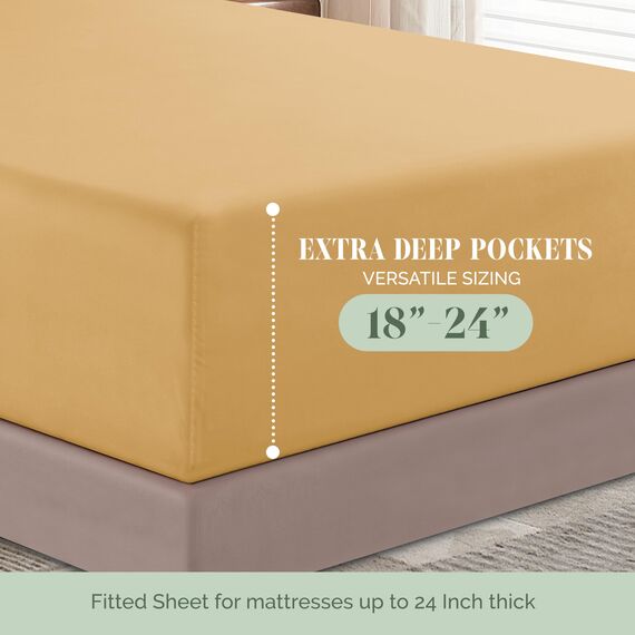 Elegant Comfort Luxus-Bettwäsche-Set, 4-teilig, 1500, hochwertige Mikrofaser, Rundumgummi, 45,7 - 61 cm tiefes Spannbetttuch, extra tiefe Bettlaken, Full, Kamel-Gold