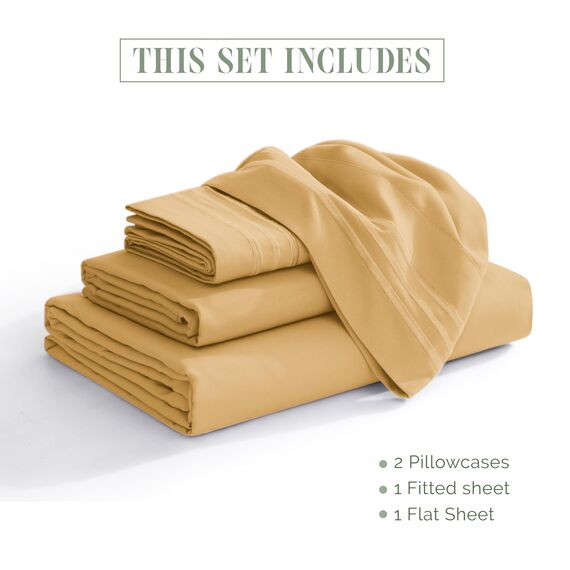 Elegant Comfort Luxus-Bettwäsche-Set, 4-teilig, 1500, hochwertige Mikrofaser, Rundumgummi, 45,7 - 61 cm tiefes Spannbetttuch, extra tiefe Bettlaken, Full, Kamel-Gold